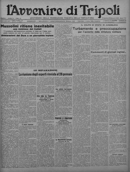 L'avvenire di Tripoli : quotidiano della Federazione fascista della tripolitania