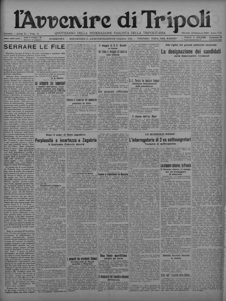 L'avvenire di Tripoli : quotidiano della Federazione fascista della tripolitania