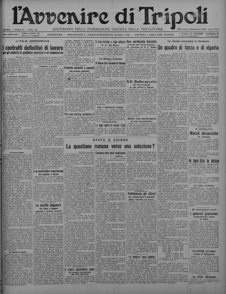 L'avvenire di Tripoli : quotidiano della Federazione fascista della tripolitania