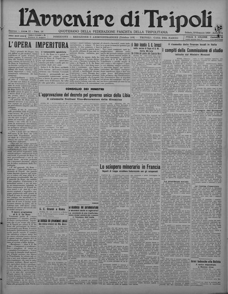 L'avvenire di Tripoli : quotidiano della Federazione fascista della tripolitania