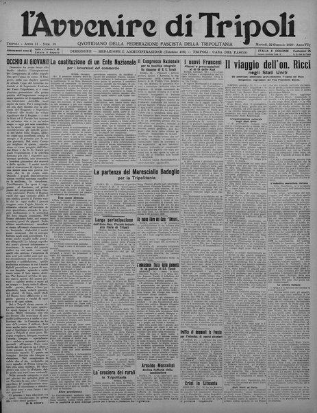 L'avvenire di Tripoli : quotidiano della Federazione fascista della tripolitania