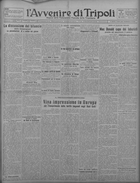 L'avvenire di Tripoli : quotidiano della Federazione fascista della tripolitania