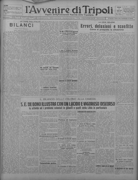 L'avvenire di Tripoli : quotidiano della Federazione fascista della tripolitania