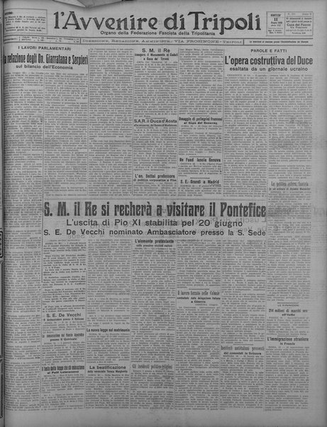 L'avvenire di Tripoli : quotidiano della Federazione fascista della tripolitania