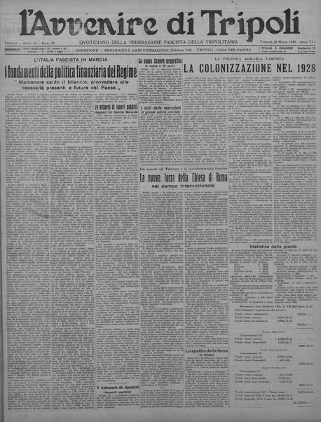 L'avvenire di Tripoli : quotidiano della Federazione fascista della tripolitania