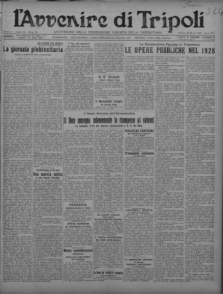 L'avvenire di Tripoli : quotidiano della Federazione fascista della tripolitania