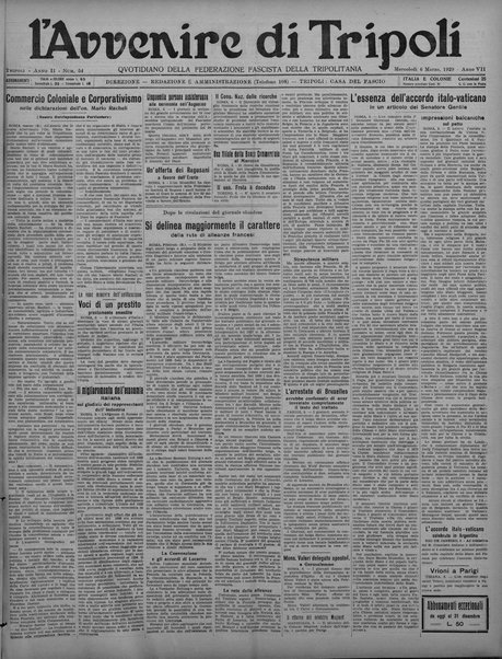 L'avvenire di Tripoli : quotidiano della Federazione fascista della tripolitania