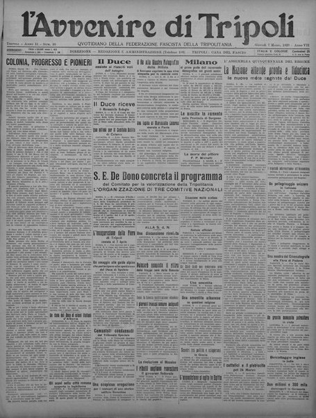 L'avvenire di Tripoli : quotidiano della Federazione fascista della tripolitania