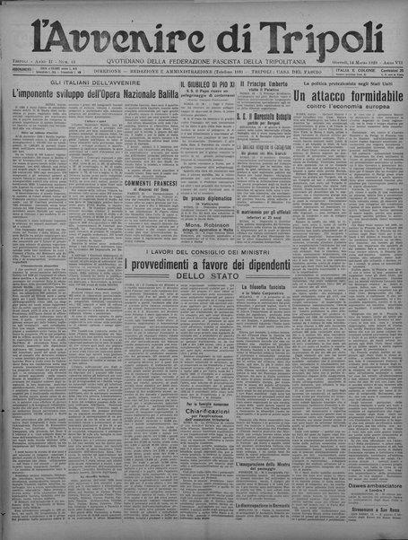 L'avvenire di Tripoli : quotidiano della Federazione fascista della tripolitania