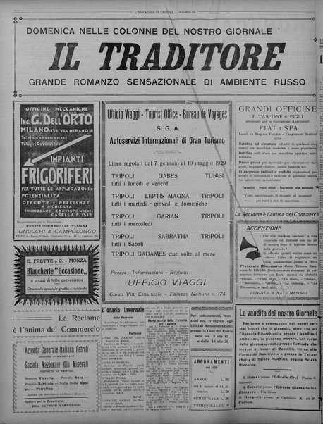 L'avvenire di Tripoli : quotidiano della Federazione fascista della tripolitania