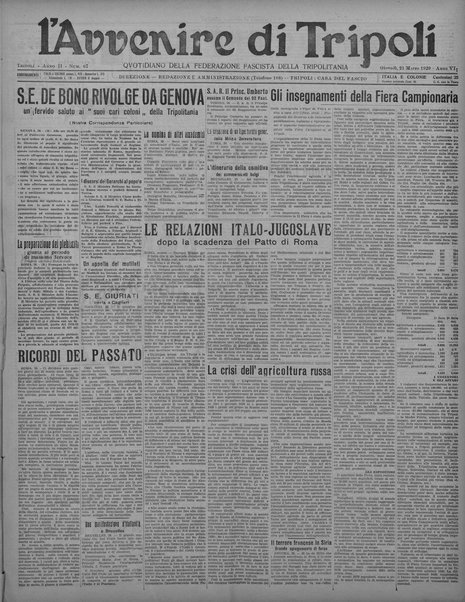 L'avvenire di Tripoli : quotidiano della Federazione fascista della tripolitania