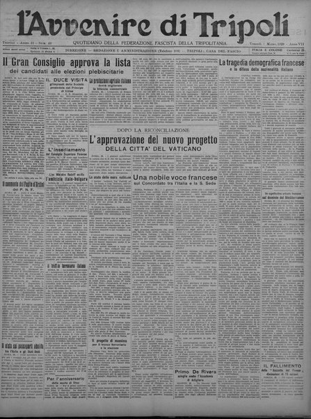 L'avvenire di Tripoli : quotidiano della Federazione fascista della tripolitania