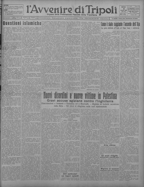 L'avvenire di Tripoli : quotidiano della Federazione fascista della tripolitania