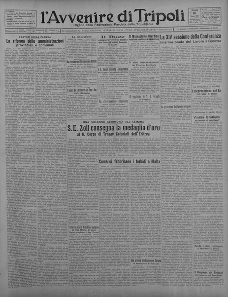 L'avvenire di Tripoli : quotidiano della Federazione fascista della tripolitania