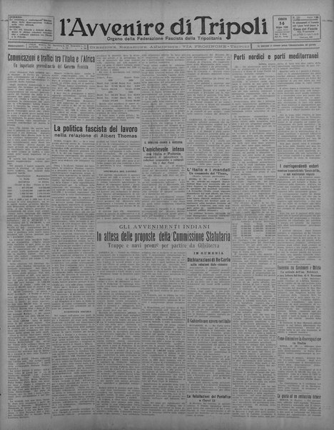 L'avvenire di Tripoli : quotidiano della Federazione fascista della tripolitania