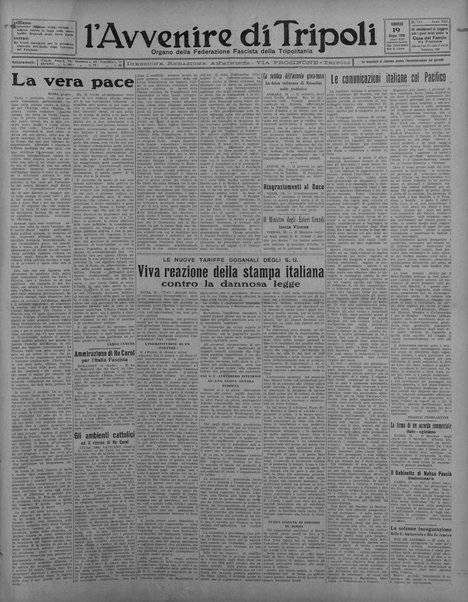 L'avvenire di Tripoli : quotidiano della Federazione fascista della tripolitania