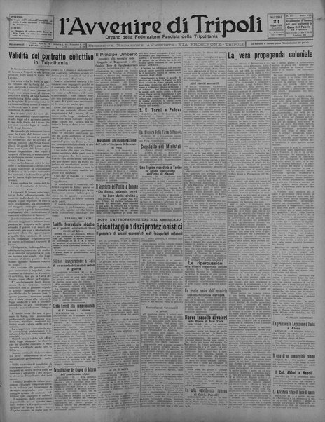 L'avvenire di Tripoli : quotidiano della Federazione fascista della tripolitania