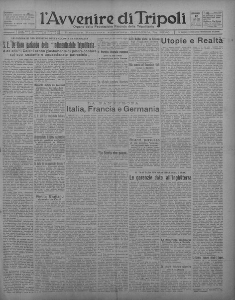 L'avvenire di Tripoli : quotidiano della Federazione fascista della tripolitania