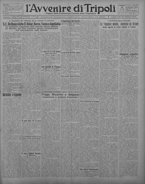 L'avvenire di Tripoli : quotidiano della Federazione fascista della tripolitania
