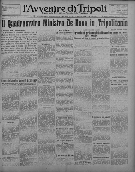 L'avvenire di Tripoli : quotidiano della Federazione fascista della tripolitania