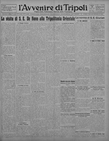 L'avvenire di Tripoli : quotidiano della Federazione fascista della tripolitania