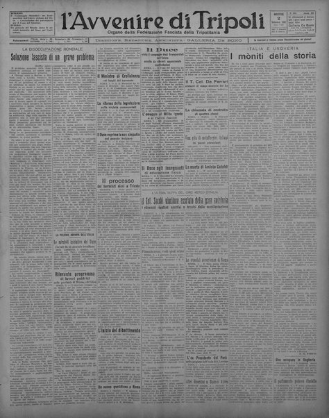 L'avvenire di Tripoli : quotidiano della Federazione fascista della tripolitania