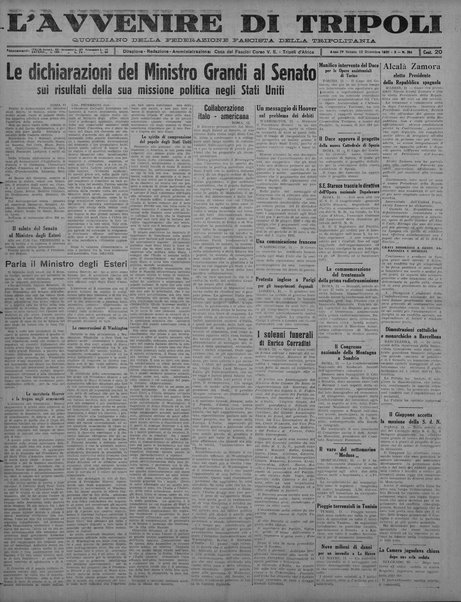 L'avvenire di Tripoli : quotidiano della Federazione fascista della tripolitania