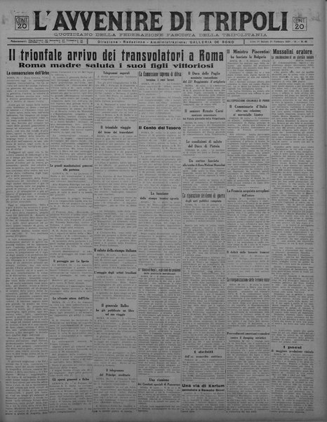 L'avvenire di Tripoli : quotidiano della Federazione fascista della tripolitania