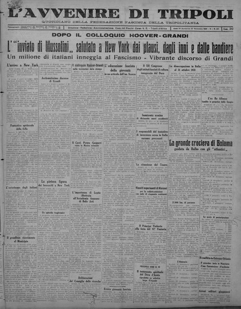L'avvenire di Tripoli : quotidiano della Federazione fascista della tripolitania