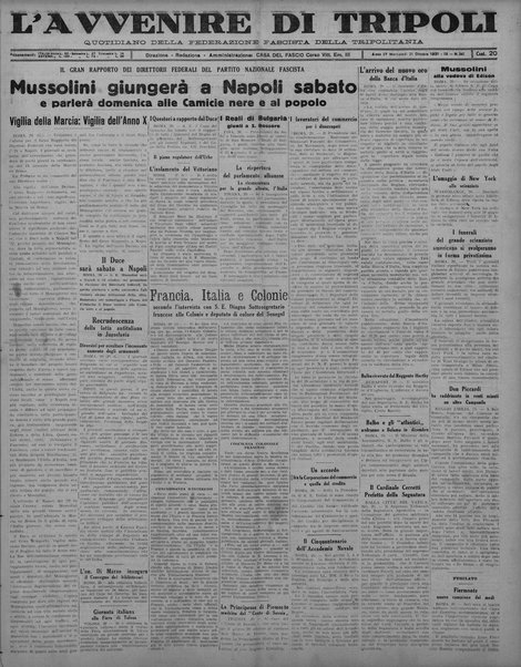 L'avvenire di Tripoli : quotidiano della Federazione fascista della tripolitania