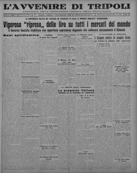 L'avvenire di Tripoli : quotidiano della Federazione fascista della tripolitania