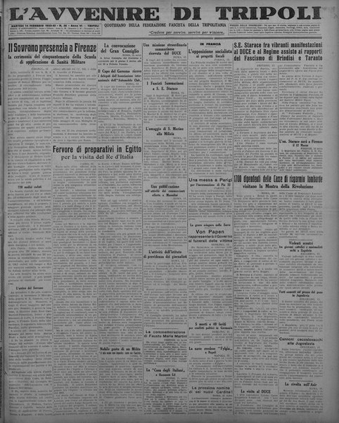 L'avvenire di Tripoli : quotidiano della Federazione fascista della tripolitania