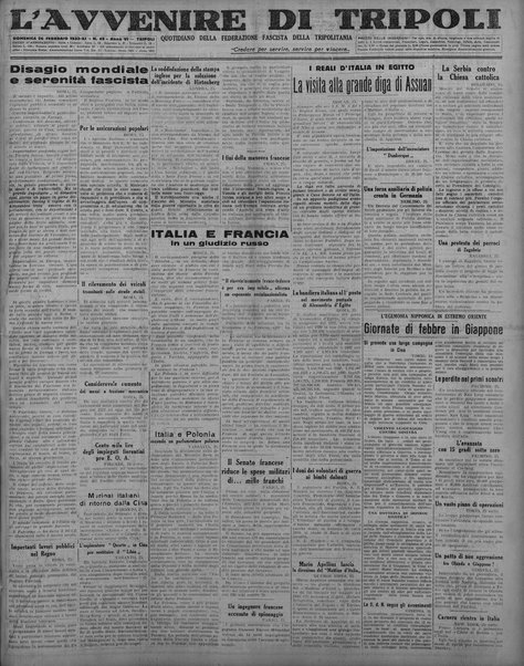 L'avvenire di Tripoli : quotidiano della Federazione fascista della tripolitania