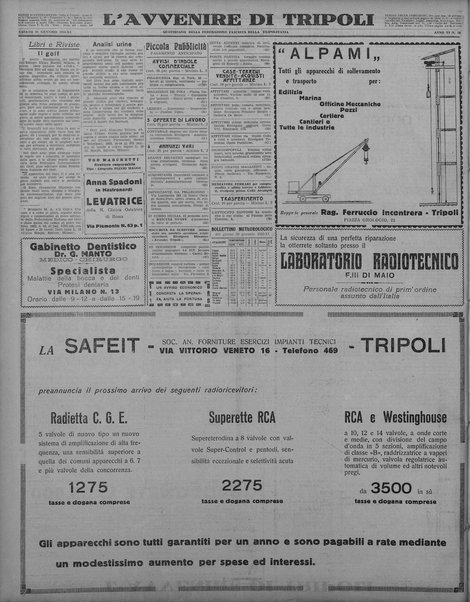 L'avvenire di Tripoli : quotidiano della Federazione fascista della tripolitania