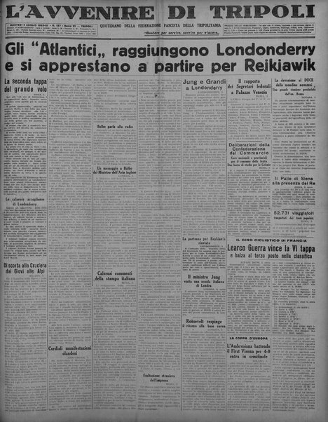 L'avvenire di Tripoli : quotidiano della Federazione fascista della tripolitania