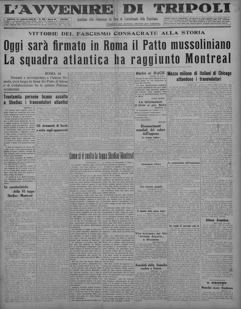 L'avvenire di Tripoli : quotidiano della Federazione fascista della tripolitania