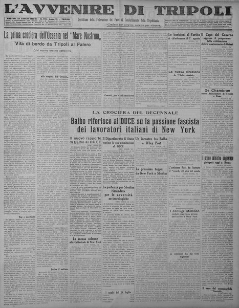 L'avvenire di Tripoli : quotidiano della Federazione fascista della tripolitania