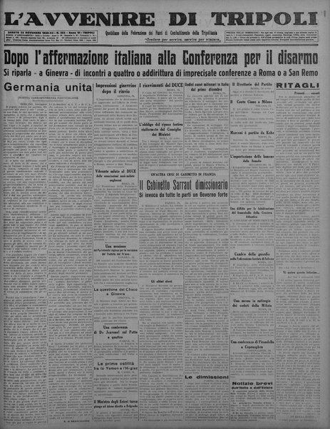 L'avvenire di Tripoli : quotidiano della Federazione fascista della tripolitania