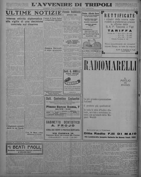 L'avvenire di Tripoli : quotidiano della Federazione fascista della tripolitania