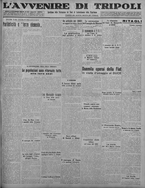 L'avvenire di Tripoli : quotidiano della Federazione fascista della tripolitania