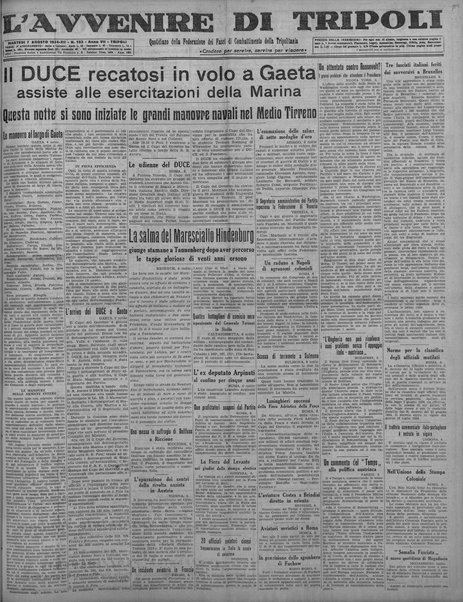 L'avvenire di Tripoli : quotidiano della Federazione fascista della tripolitania