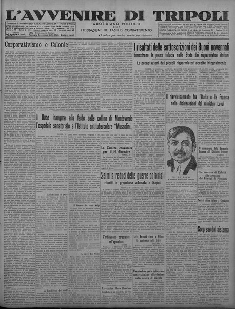 L'avvenire di Tripoli : quotidiano della Federazione fascista della tripolitania