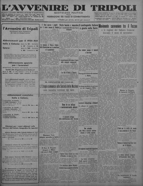 L'avvenire di Tripoli : quotidiano della Federazione fascista della tripolitania