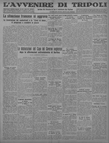 L'avvenire di Tripoli : quotidiano della Federazione fascista della tripolitania