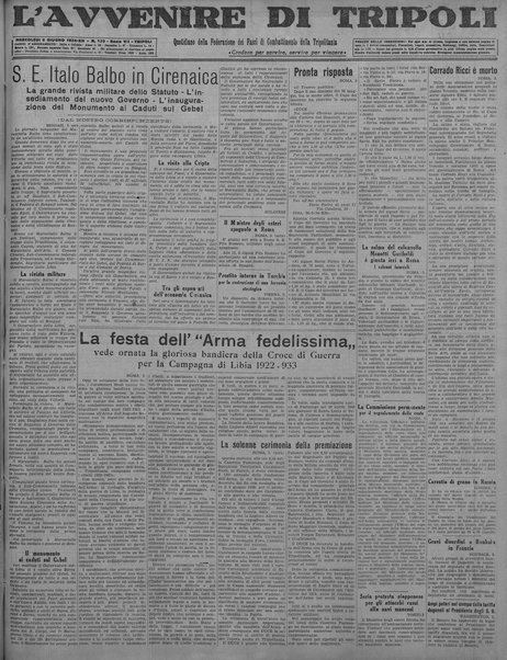 L'avvenire di Tripoli : quotidiano della Federazione fascista della tripolitania