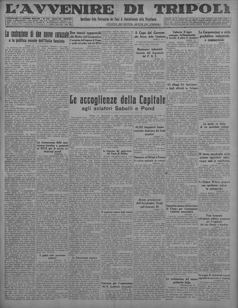 L'avvenire di Tripoli : quotidiano della Federazione fascista della tripolitania