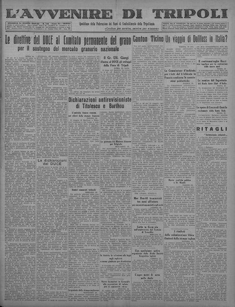 L'avvenire di Tripoli : quotidiano della Federazione fascista della tripolitania