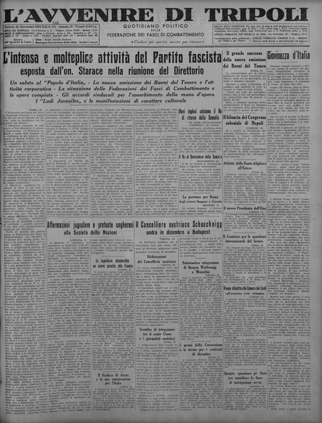 L'avvenire di Tripoli : quotidiano della Federazione fascista della tripolitania