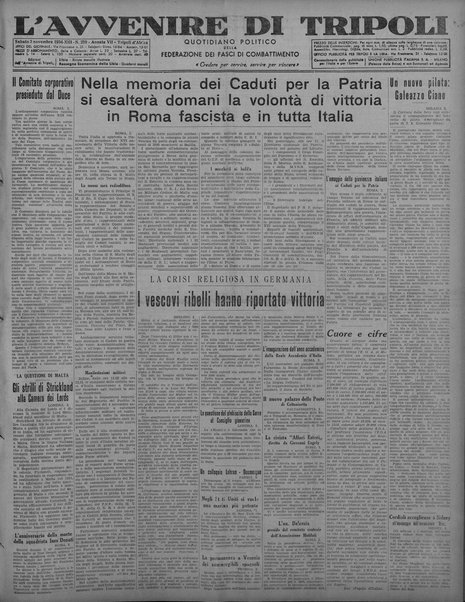 L'avvenire di Tripoli : quotidiano della Federazione fascista della tripolitania