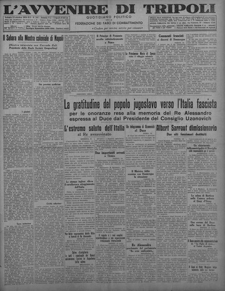 L'avvenire di Tripoli : quotidiano della Federazione fascista della tripolitania